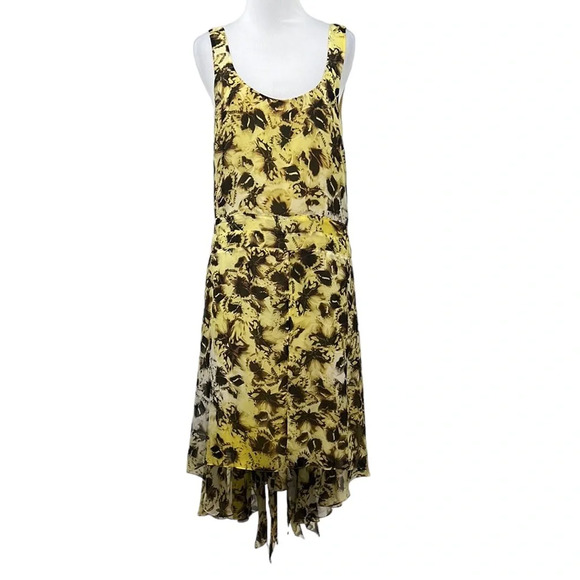 Leifsdottir Anthropologie Dress Womens 6 Yellow Brown Butterfly Print 100% Silk - Picture 1 of 13